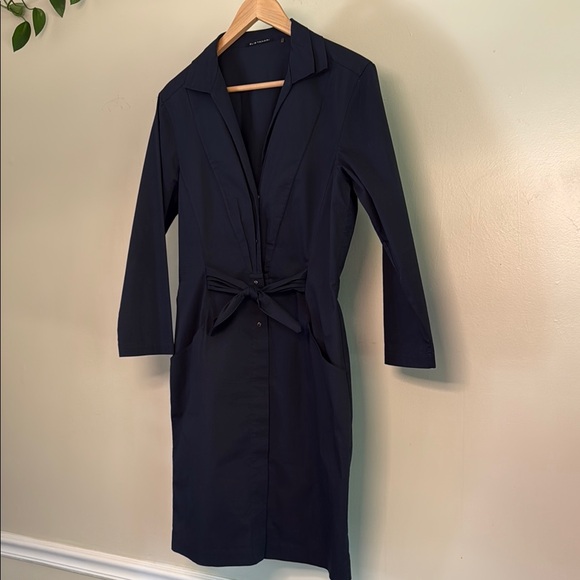Elie Tahari Womens Half Button Down Long Sleeve Shirt Dress Navy Blue US8 - Picture 2 of 16